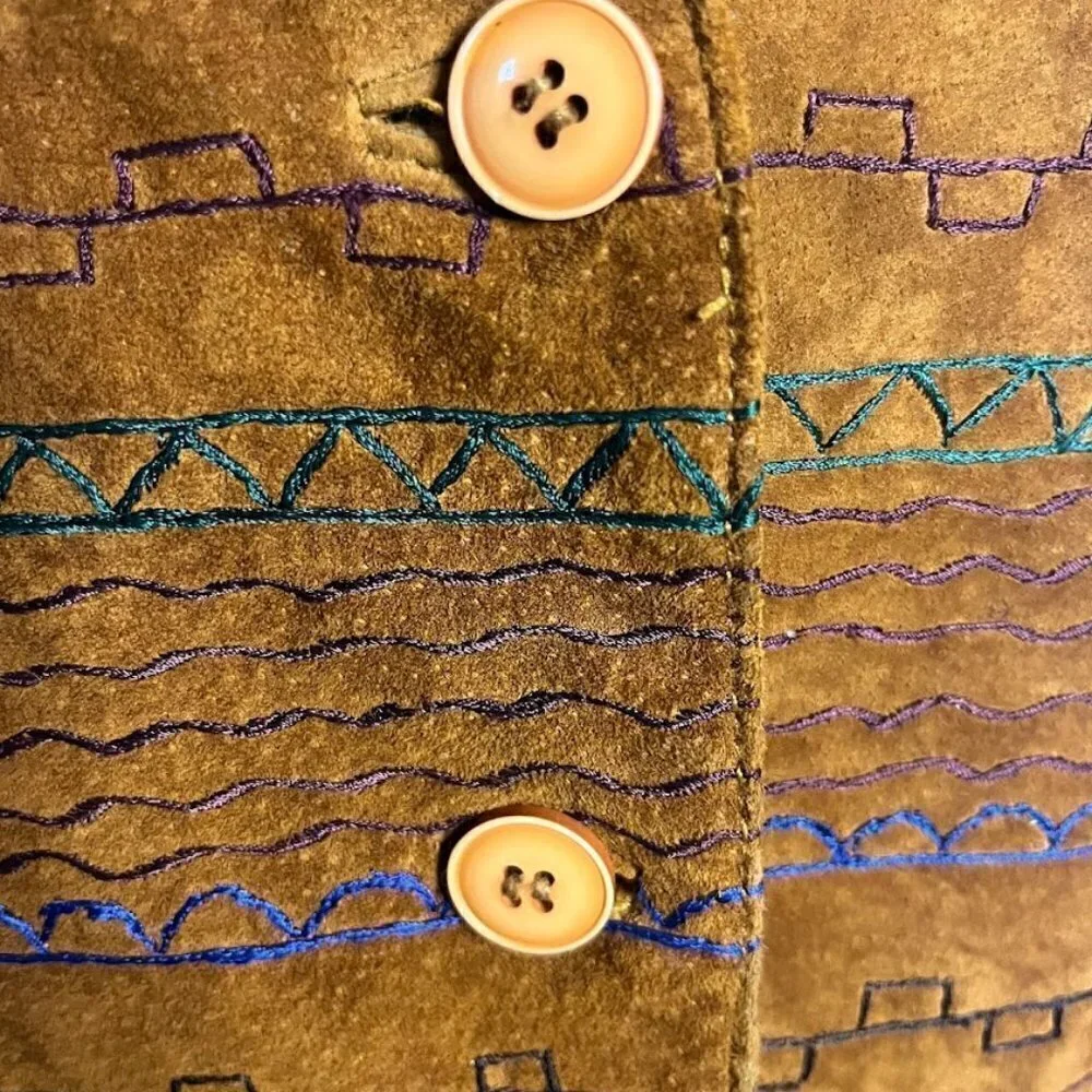 Etosha Women's Vintage Embroidered Brown Suede Vest - Picture 5 of 9